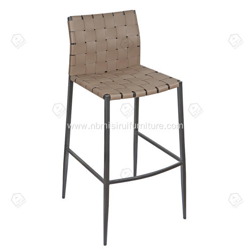 Minimalist khaki hand woven saddle leather bar stool
